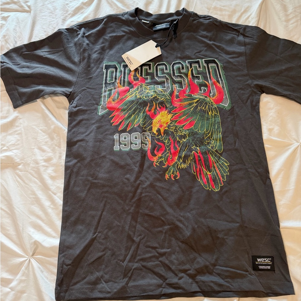 Wesc Men's Charcoal Graphic Tee with Vibrant Design